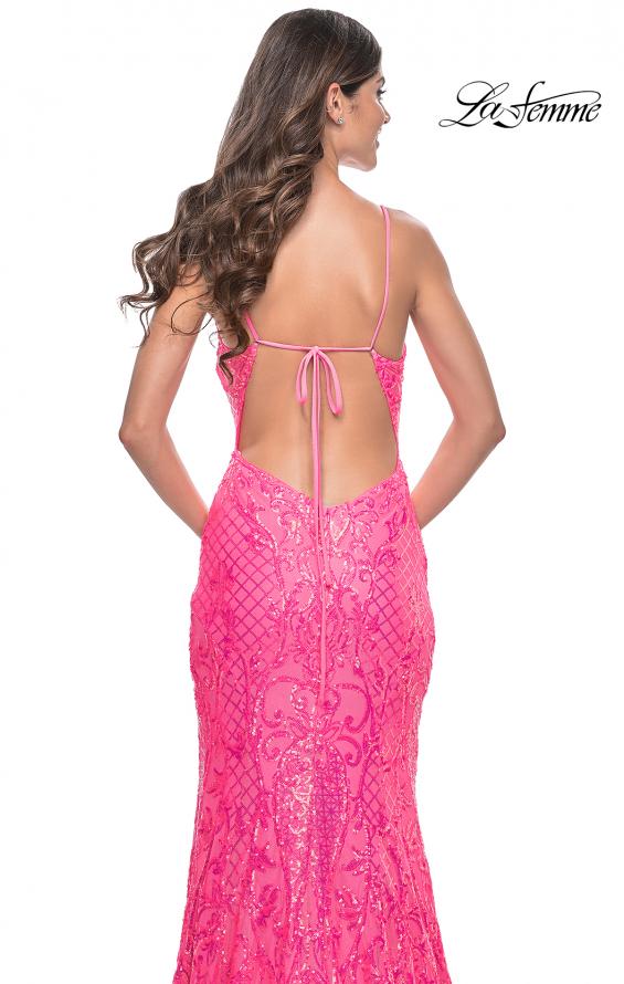 Picture of: Neon Mermaid Print Sequin Dress with Lace Up Open Back in Neon Pink, Style: 32337, Detail Picture 6