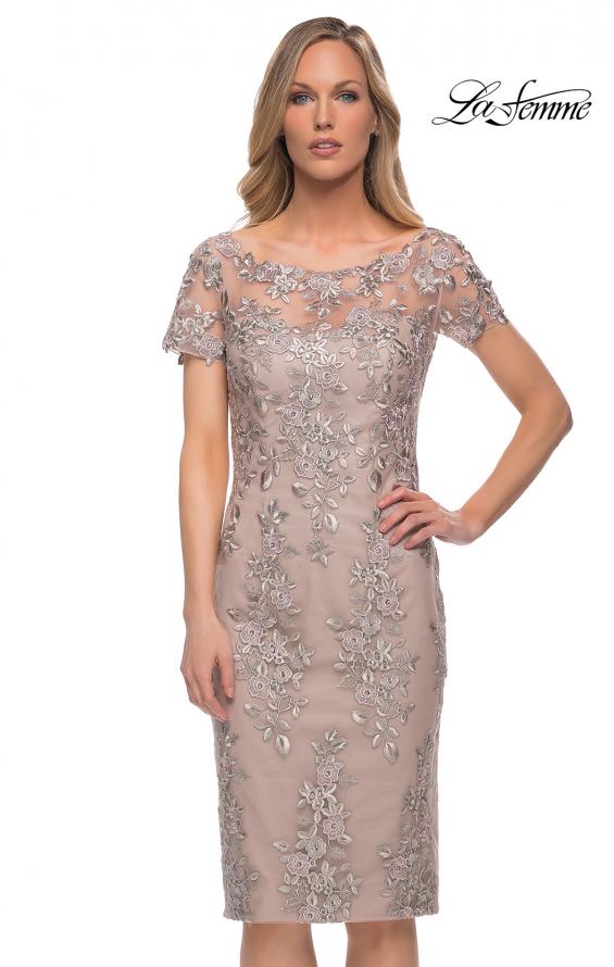 Picture of: Short Sleeve Below the Knee Lace Dress in Nude, Main Picture