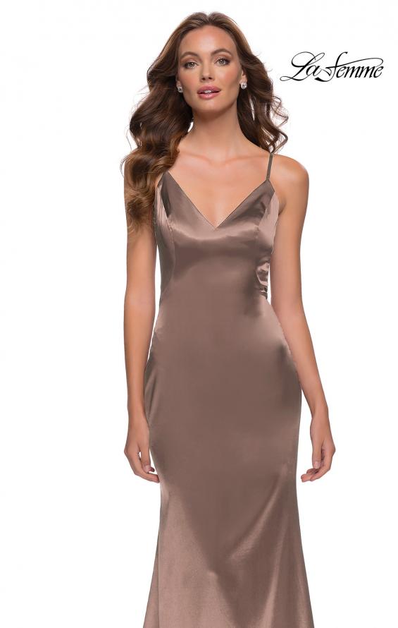 Picture of: Chic Long Stretch Satin Gown with V Neck and Back in Nude, Style 29960, Detail Picture 8