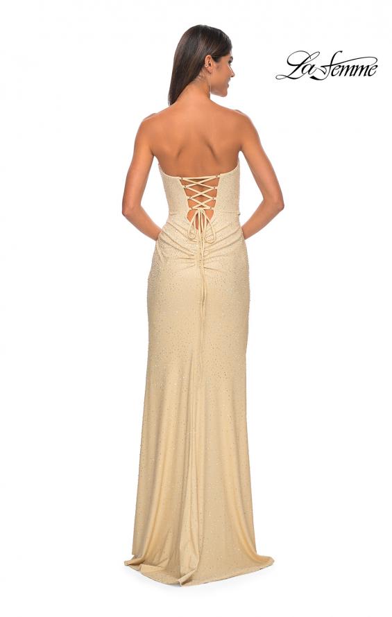 Picture of: Strapless Fitted Rhinestone Embellished Gown with Knot Detail in Nude, Style: 32175, Detail Picture 9