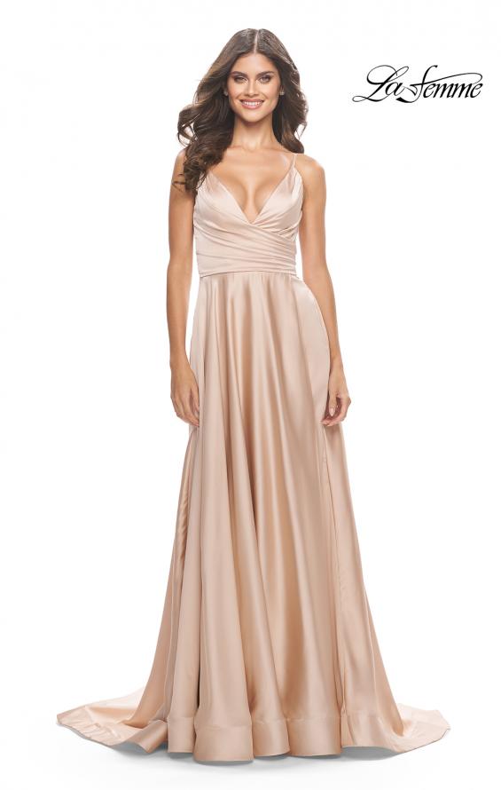 Picture of: A-Line Satin Gown with Ruched Bodice and V Neck in Nude, Style: 31505, Detail Picture 13