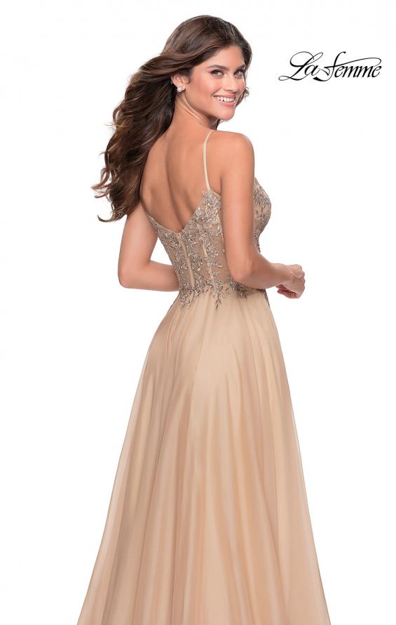 Picture of: A-line Gown with Sheer Floral Embellished Bodice in Nude, Style: 28543, Back Picture