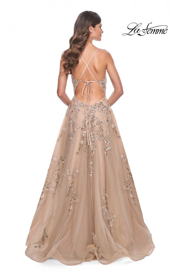 Picture of: Gorgeous Sequin Beaded Floral A-Line Tulle Dress in Nude, Style: 32052, Back Picture