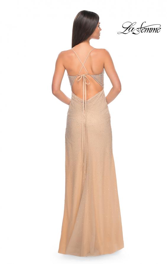 Picture of: Rhinestone Embellished Fitted Dress with Illusion Bustier Top in Nude, Style: 32435, Detail Picture 2