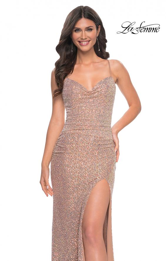Picture of: Stretch Sequin Fitted Prom Dress with Open Back in Nude, Style: 32331, Detail Picture 3