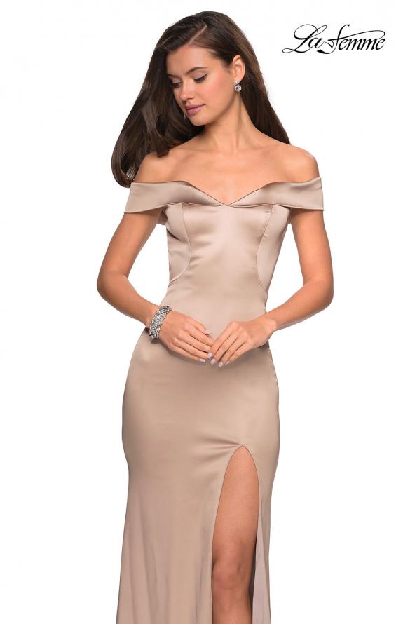 Picture of: Form Fitting Off the Shoulder Satin Prom Dress in Nude, Style: 27752, Detail Picture 5