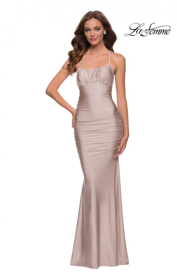 Picture of: On Trend Jersey Long Dress with Ruching on Bodice in Nude, Style 29873, Detail Picture 5