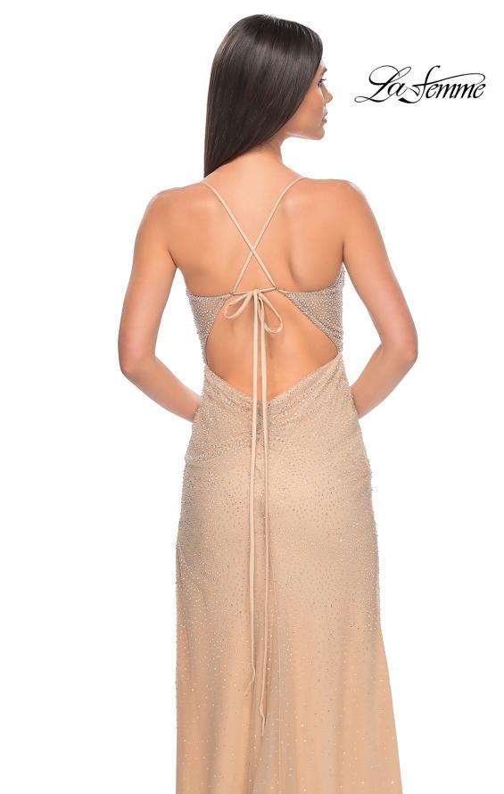 Picture of: Rhinestone Embellished Fitted Dress with Illusion Bustier Top in Nude, Style: 32435, Detail Picture 6