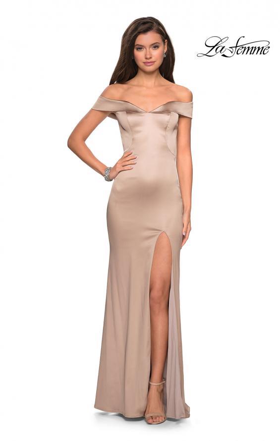 Picture of: Form Fitting Off the Shoulder Satin Prom Dress in Nude, Style: 27752, Detail Picture 7