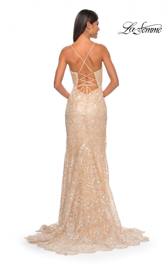 Picture of: Print Sequin Mermaid Dress with Lace Up Back in Nude, Style: 31865, Detail Picture 7