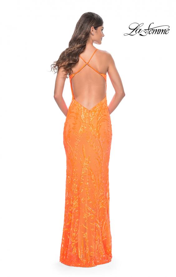 Picture of: Neon Fitted Print Sequin Pastel Prom Dress in Orange, Style: 32343, Back Picture