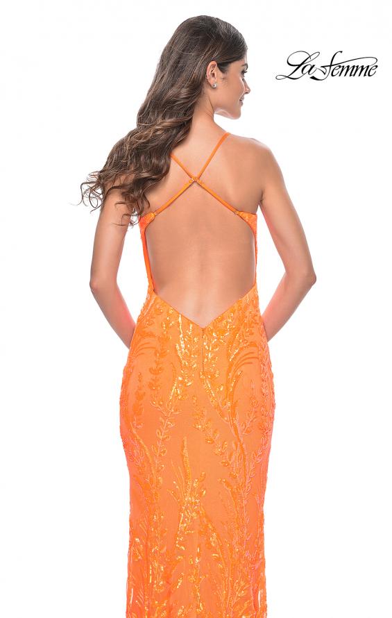 Picture of: Neon Fitted Print Sequin Pastel Prom Dress in Orange, Style: 32343, Detail Picture 4