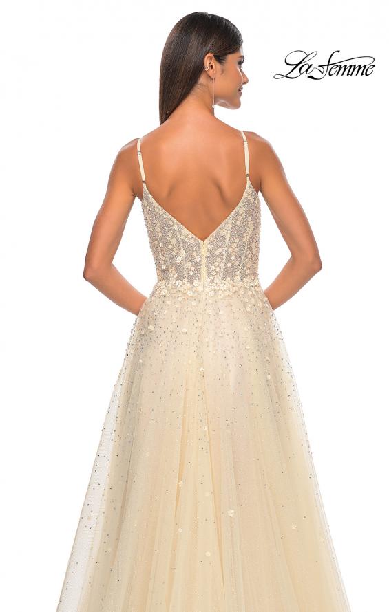 Picture of: A-Line Tulle Gown with Unique Floral and Rhinestone Details in Pale Yellow, Style: 32215, Detail Picture 9