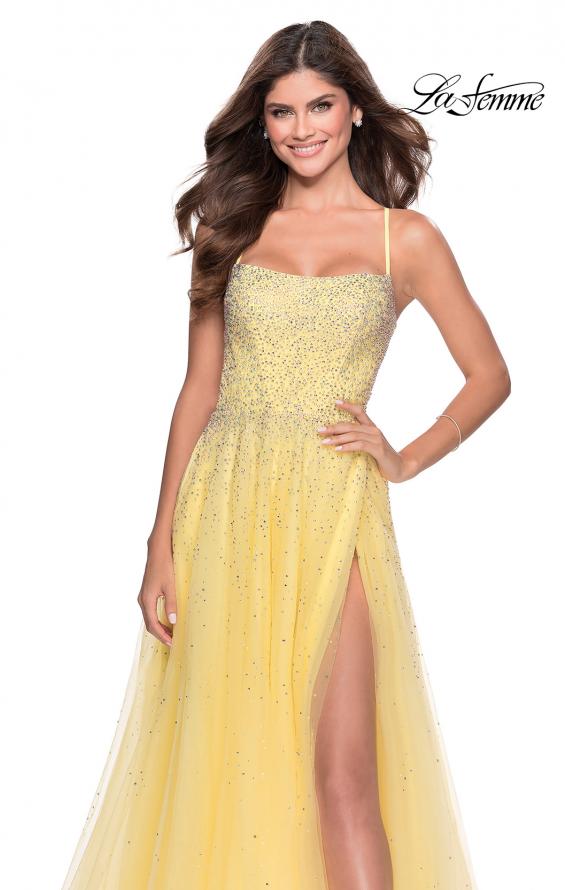 Picture of: A-line Tulle Dress with Beaded Bodice and Pockets in Pale Yellow, Style: 28583, Detail Picture 1
