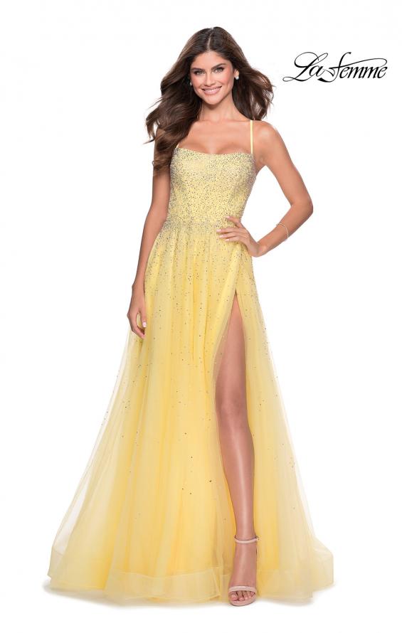 Picture of: A-line Tulle Dress with Beaded Bodice and Pockets in Pale Yellow, Style: 28583, Detail Picture 5