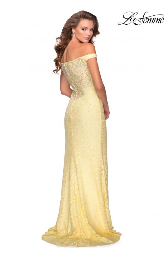 Picture of: Beaded Lace Prom Dress with Off the Shoulder Detail in Pale Yellow, Style: 28301, Detail Picture 7