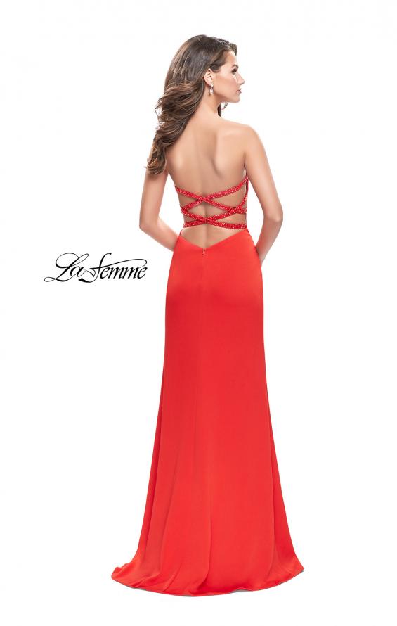 Picture of: Long Strapless Form Fitting Dress with Beaded Straps in Papaya, Style: 26253, Detail Picture 2