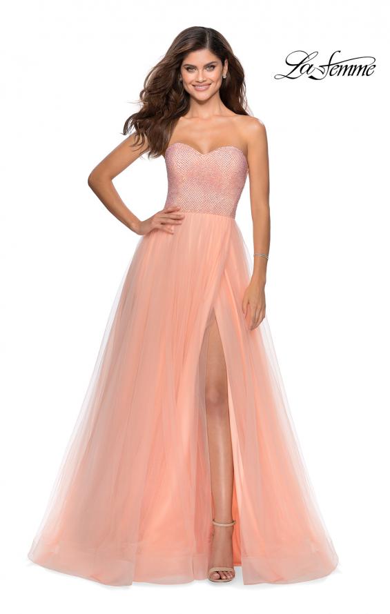 Picture of: Tulle A-line Ball Gown with Net Beaded Bodice in Peach, Style: 28559, Detail Picture 1
