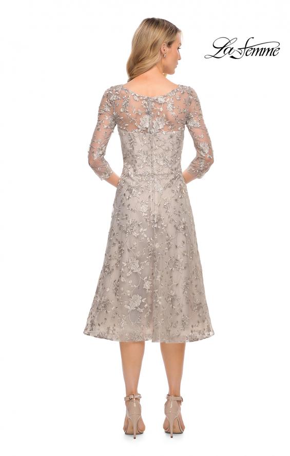 Picture of: Tea Length Dress with Full Skirt in Lace in Silver, Style: 30004, Back Picture