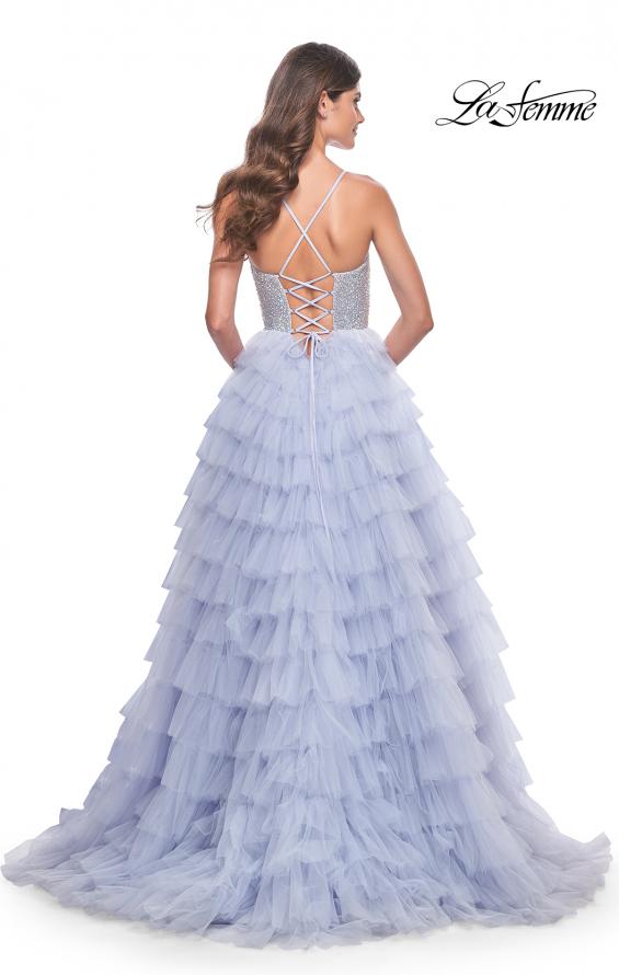 Picture of: Neon Tiered Ruffle Tulle Prom Dress with Rhinestone Embellished Bodice in Periwinkle, Style: 32335, Detail Picture 7
