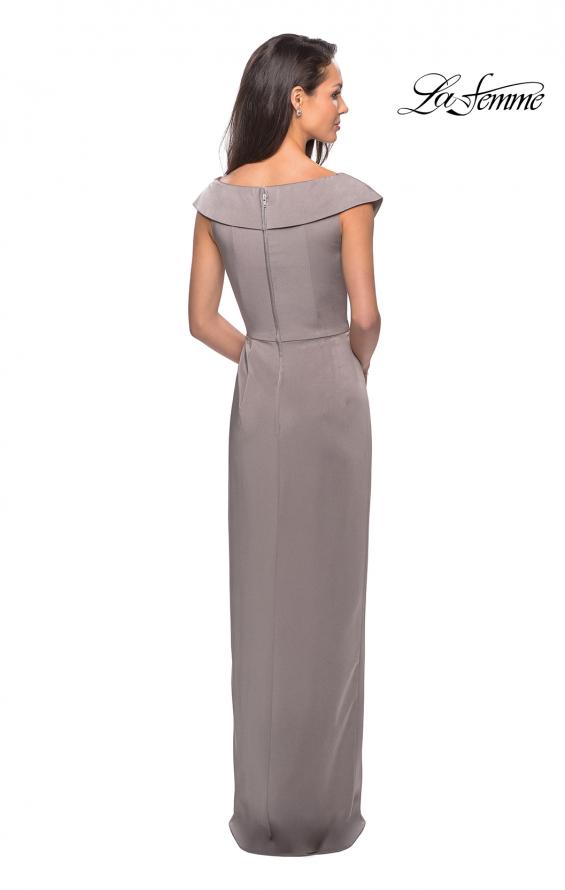 Picture of: Long Jersey Dress with Ruching and Cap Sleeves in Pewter, Style: 25206, Back Picture