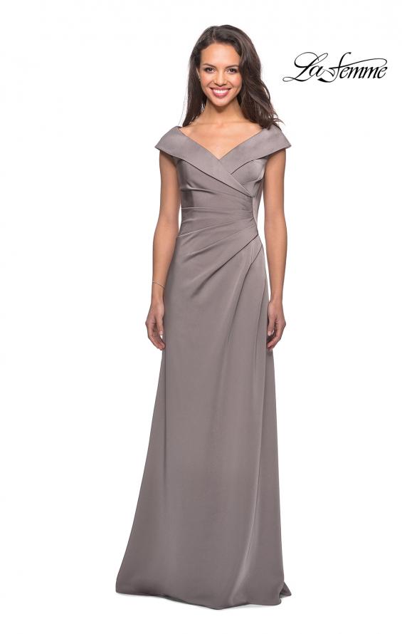 Picture of: Satin Floor Length Gown with Ruched Detailing in Pewter, Style: 26523, Detail Picture 4