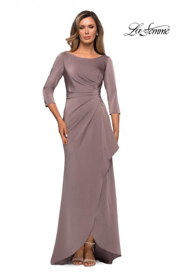 Picture of: Three Quarter Sleeve Jersey Dress with Ruching in Pewter, Style: 28197, Detail Picture 3
