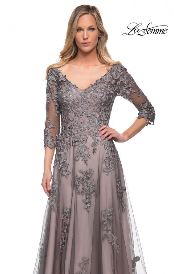 Picture of: A Line Gown with Sheer Three-Quarter Sleeves in Pink Gray, Detail Picture 1