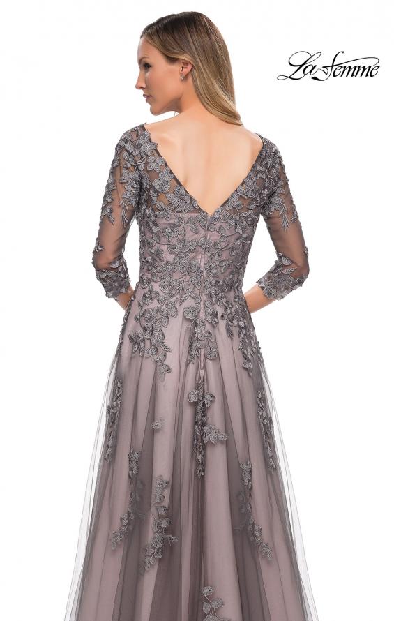 Picture of: A Line Gown with Sheer Three-Quarter Sleeves in Pink Gray, Detail Picture 2