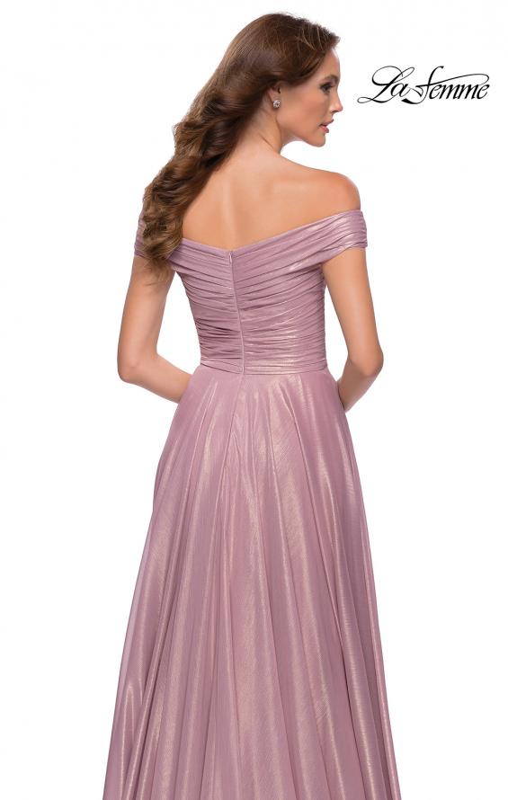 Picture of: Metallic Chiffon Gown with Off the Shoulder Top in Pink Metallic, Style 29172, Detail Picture 2