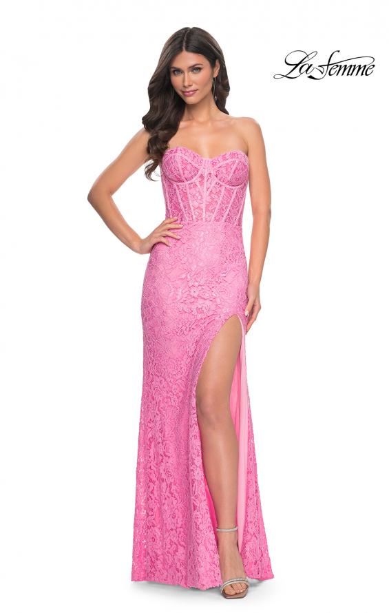 Picture of: Stretch Lace Dress with Bustier Bodice and Illusion Back in Pink, Style: 32298, Main Picture