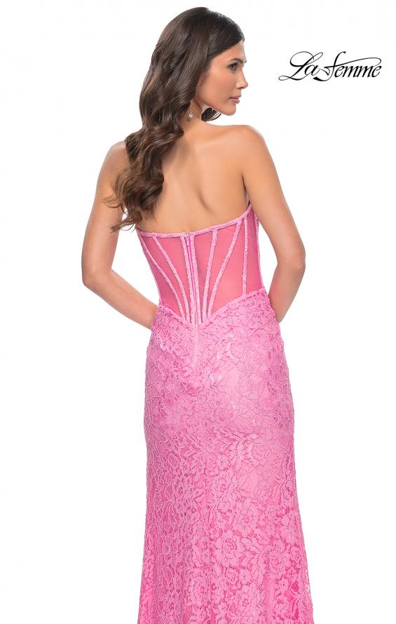 Picture of: Stretch Lace Dress with Bustier Bodice and Illusion Back in Pink, Style: 32298, Back Picture