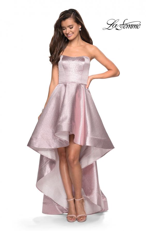 Picture of: Metallic High-Low Strapless Dress with Pockets in Pink, Style: 27783, Detail Picture 1