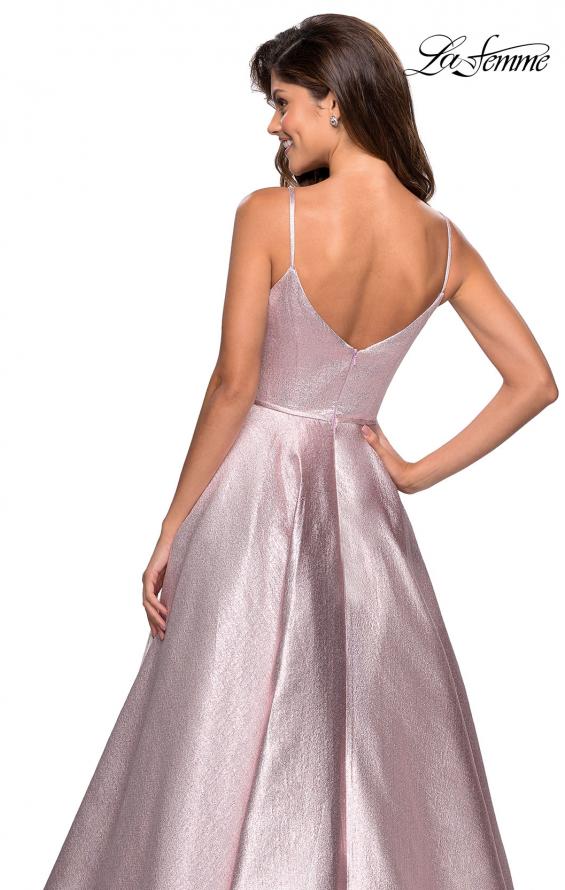 Picture of: Metallic Long Evening Gown with Plunging Neckline in Pink, Style: 27322, Detail Picture 3