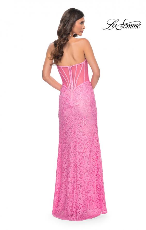 Picture of: Stretch Lace Dress with Bustier Bodice and Illusion Back in Pink, Style: 32298, Detail Picture 4