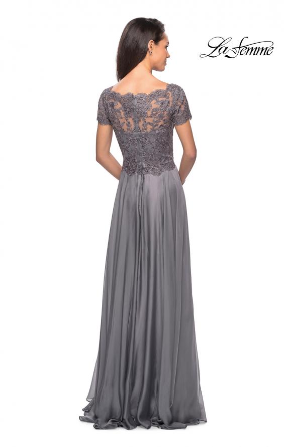 Picture of: Long Chiffon Dress with Lace Bodice and Pockets in Platinum, Style: 27098, Detail Picture 9