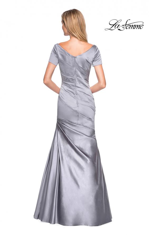 Picture of: Long Satin Gown with Elegant Ruching in Platinum, Style: 26947, Back Picture