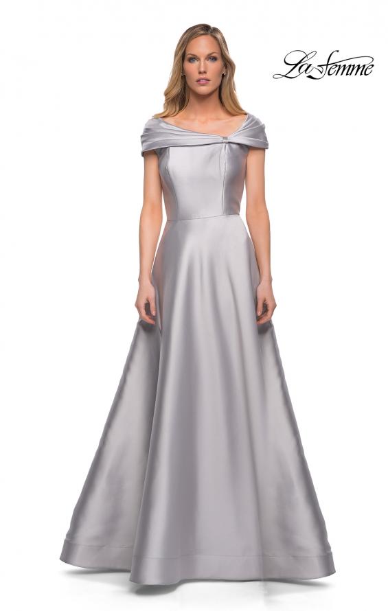 Picture of: Long A Line Off the Shoulder Gown with Pockets in Platinum, Detail Picture 2