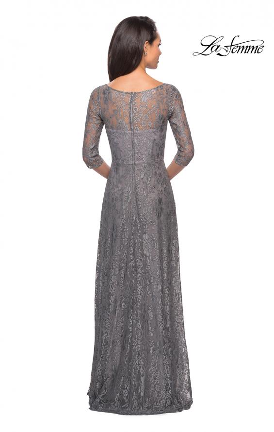 Picture of: Long Lace Dress with Empire Waist and 3/4 Sleeves in Platinum, Style: 27857, Detail Picture 2