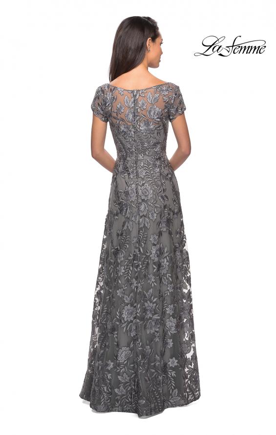 Picture of: Floor Length Short Sleeve Lace Gown in Platinum, Style: 26582, Detail Picture 3