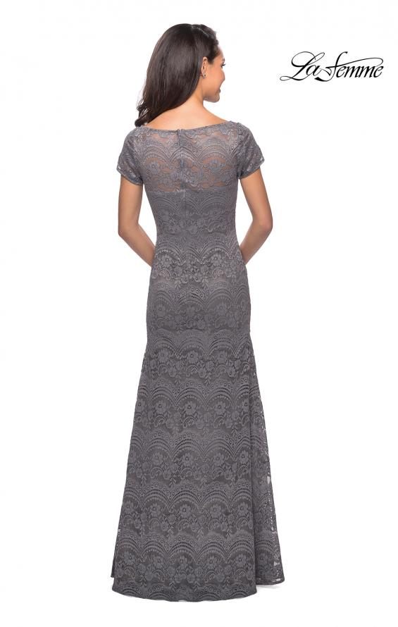 Picture of: Floor Length Lace Gown with Short Sleeves in Platinum, Style: 26875, Detail Picture 3