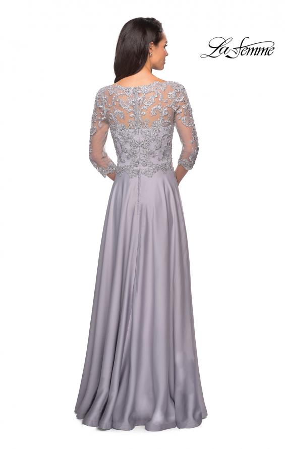 Picture of: Floor Length Satin Dress with Lace Detail and Pockets in Platinum, Style: 27235, Detail Picture 5