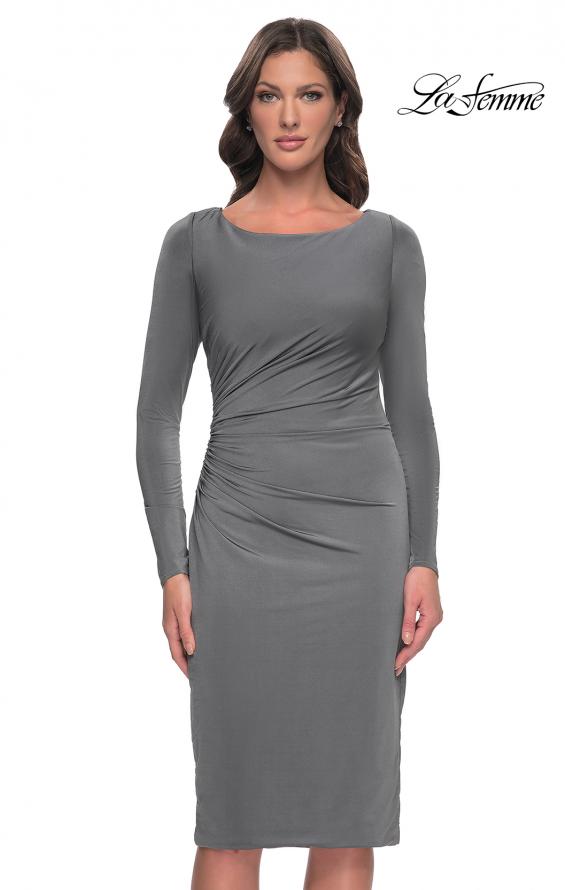 Picture of: Short Simple Jersey Dress with Flattering Ruching in Platinum, Style: 31015, Detail Picture 5