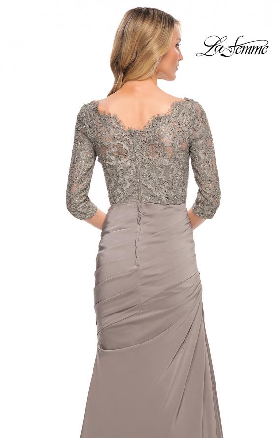 Picture of: Gathered Mermaid Satin Gown with Lace Top in Platinum, Style: 24926, Detail Picture 6