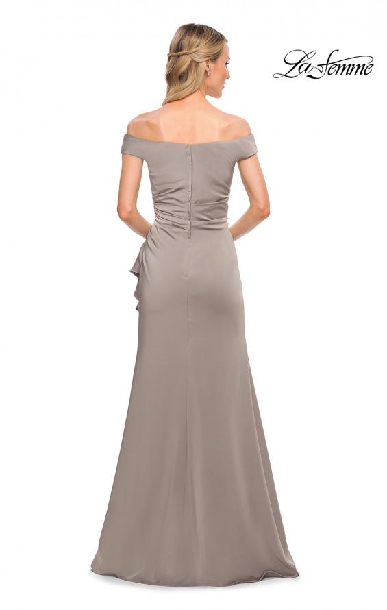 Picture of: Off the Shoulder Jersey Evening Gown with Ruffle Skirt Detail in Platinum, Detail Picture 7