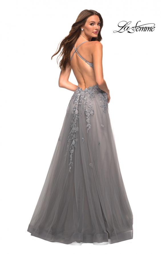 Picture of: Gorgeous Lace and Tulle Ball Gown with High Slit in Silver, Style: 30591, Back Picture