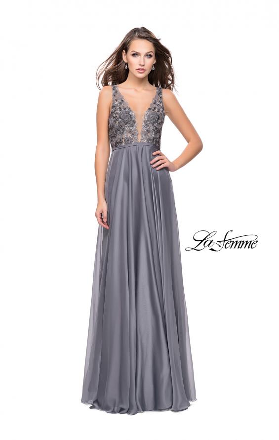 Picture of: A-line Prom Gown with Chiffon Skirt and Lace in Platinum, Style: 26061, Detail Picture 2