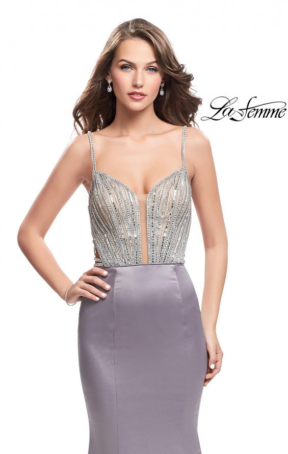 Picture of: Mermaid Prom Dress with Beaded Top and Strappy Back in Platinum, Style: 24691, Detail Picture 3