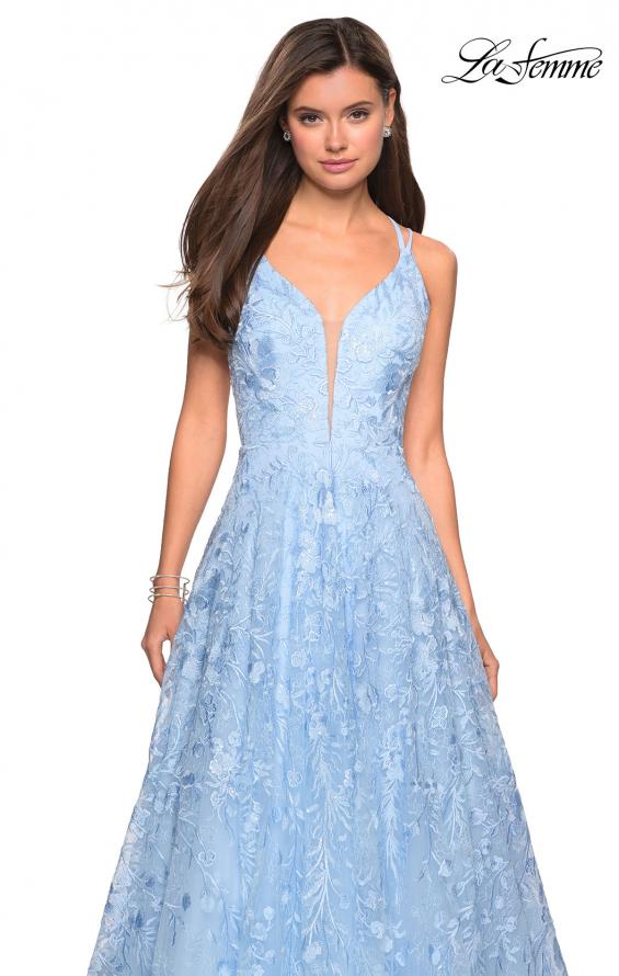Picture of: Pastel A-Line Floral Prom Dress with Strappy Back in Powder Blue, Style: 27759, Detail Picture 3