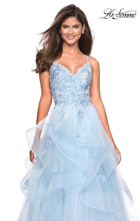 Picture of: Floor Length Tulle Dress with Floral Embellishments in Powder Blue, Style: 27579, Detail Picture 4